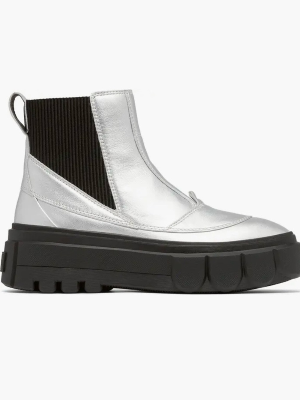 Sorel Silver Chelsea Lug Boot with Black Stretch Panel